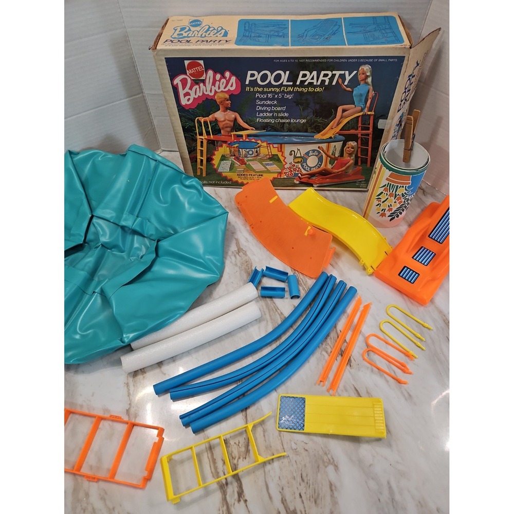 Vintage 1973 Barbie Pool Party w/Box #7795 Complete Minus Plastic Patio Mat